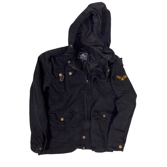 Black Military Bomber Jacket Men’s M/Womens L Hooded Army Pilot Casual Coat - Picture 1 of 6